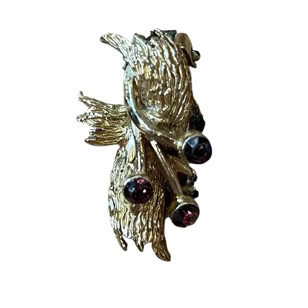 Vintage Purple Rhinestone Brooch & Earrings Set Clip On Gold Colored Stems